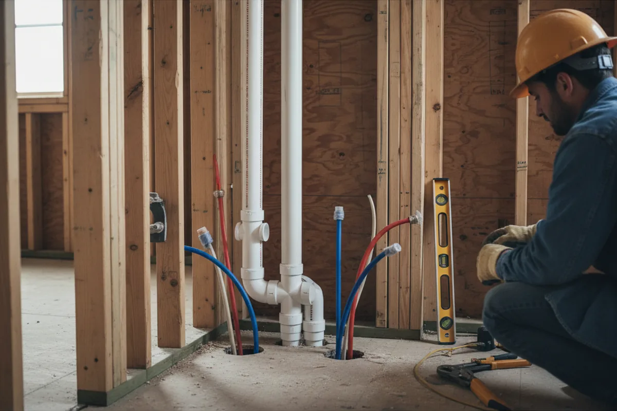 Drain and supply rough-in during Sump Pump Repair in Junction City